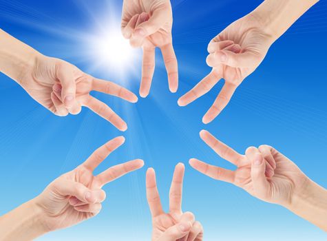 Hands of teamwork , forming the star shape