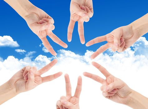 Hands of teamwork , forming the star shape