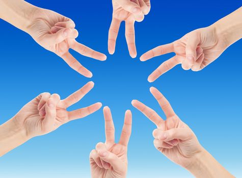 Hands of teamwork , forming the star shape