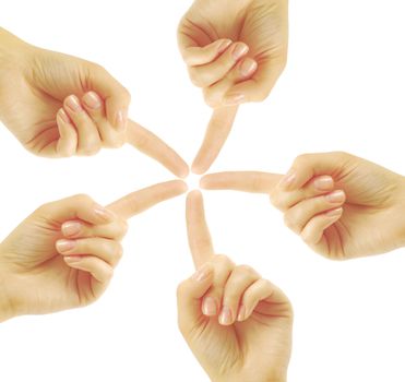 Hands of teamwork , forming the star shape