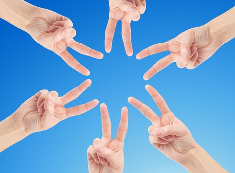 Hands of teamwork , forming the star shape