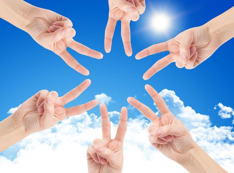 Hands of teamwork , forming the star shape