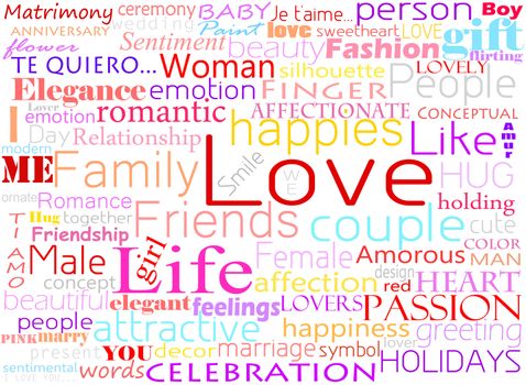 Seamless pattern made from words which relate with word love