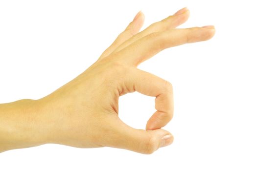 Hand OK sign isolated on white background