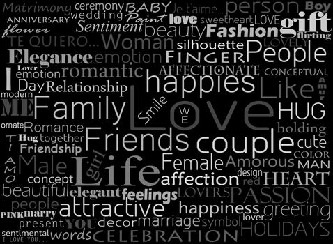 Seamless pattern made from words which relate with word love