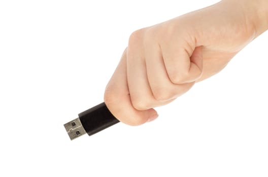 hand with an USB flash isolated over white