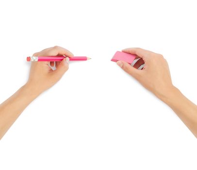 human hands with erase rubbe