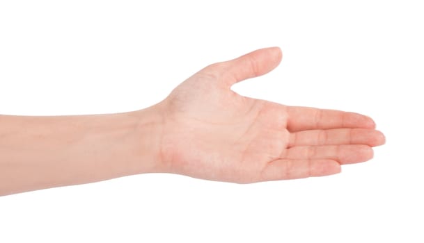 Empty open woman hand on white background