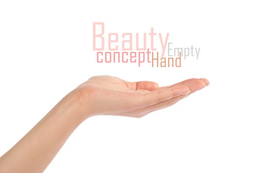 Close-up of beautiful woman's hand, palm up. Isolated on white background