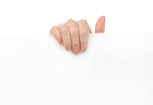 Advertising: Hand holding white empty paper