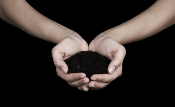 Brown Land and humman hand (on hand)