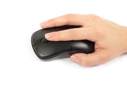 computer mouse with hand over white