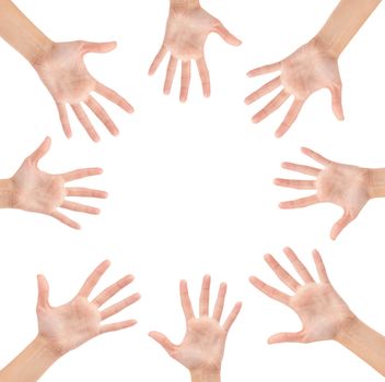 Circle made of hands isolated on white background