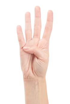 Hand Gesture - Number Four isolated on white
