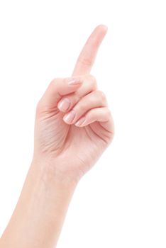 Hand with index finger, isolated on a white background