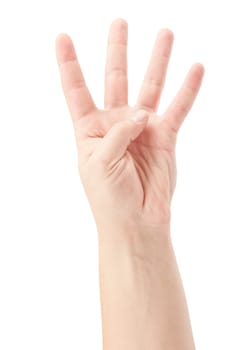 Hand Gesture - Number Four isolated on white