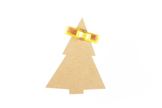 christmas tree made of old paper with a small bow and space for Your text