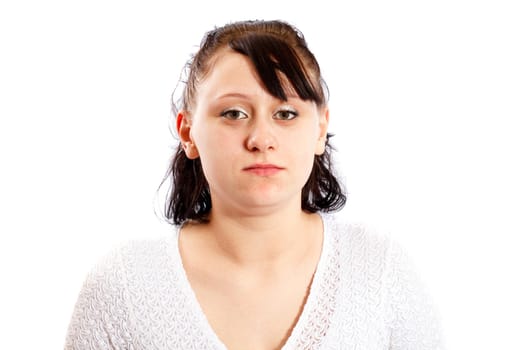 serious woman portrait on white background