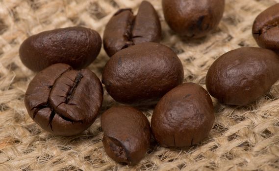 Coffee beans on sack(burlap)