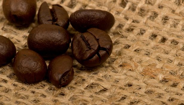Coffee beans on sack(burlap)