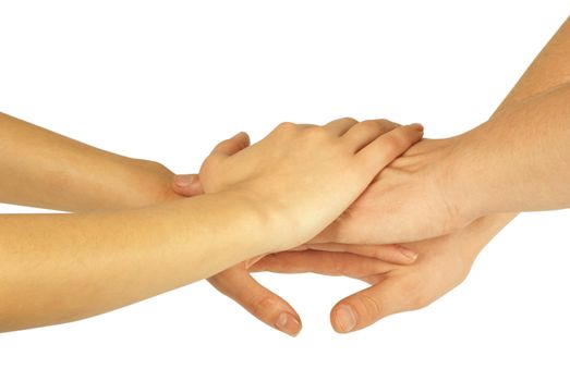 Many hands lying on top of each other