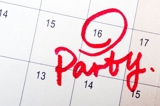 Party word written on the calendar