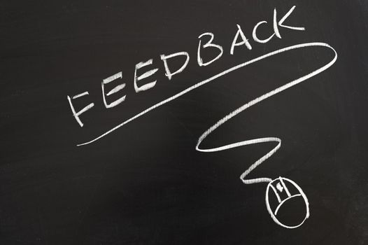 Feedback word and mouse symbol drawn on the blackboard