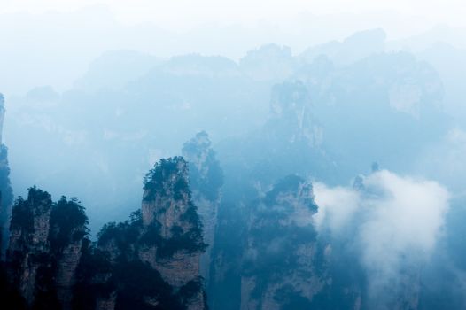 Steep mountain in Zhangjiajie National Forest Park located in Hunan Province, China