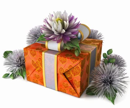 holiday flowers with gift box on isolate white