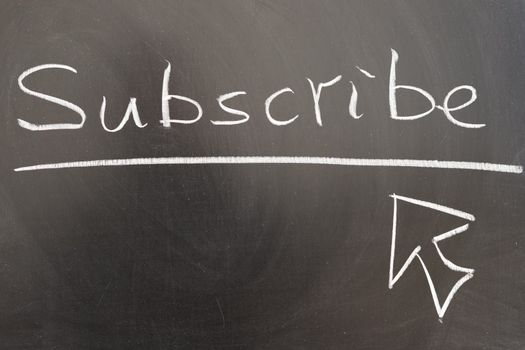 Subscribe and mouse pointer drawn on chalkboard