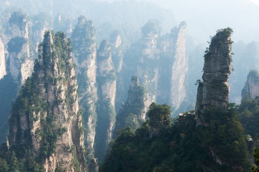 Steep mountain in Zhangjiajie National Forest Park located in Hunan Province, China