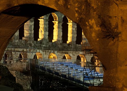 old roman amphitheater ready for spectators