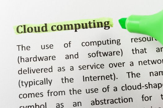 Highlighter and cloud computing item on paper