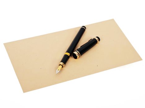 black fountain pen on beige envelope