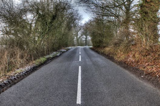 rural road in the countryside on a cold winters day