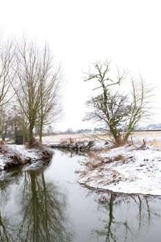 snow scene with river running through