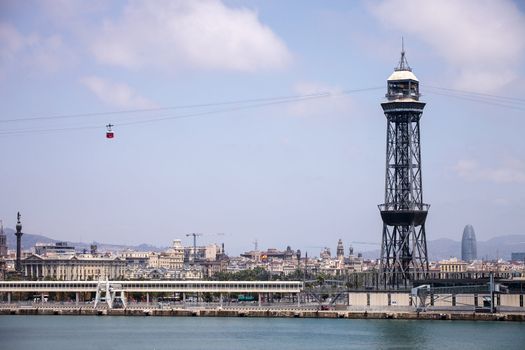 Montjuic Cable Car tower, Barcelona port, Spain