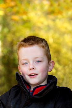 Happy boy in the woods during Autumn