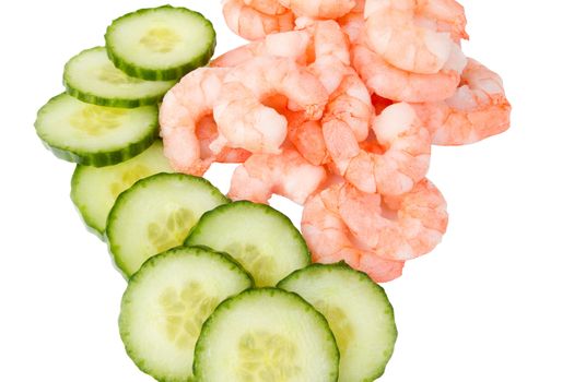 Prawns and cucumbers isolated