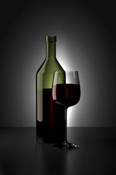 An image of a red wine bottle and glass