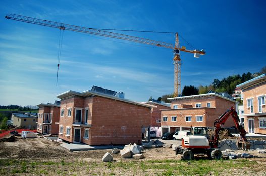 Row Houses under Construction with Crane