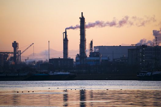 Steel Industry at Late Afternoon with Danube River