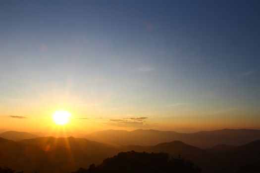 Sunrise scene with the peak and cloudscape at Phu chi fa in Chia