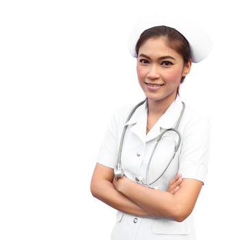 Female nurse standing with white background