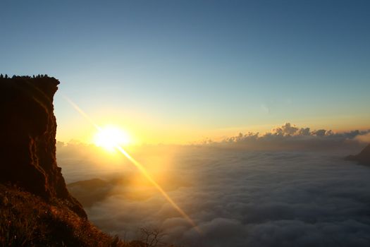Sunrise scene with the peak and cloudscape at Phu chi fa in Chia