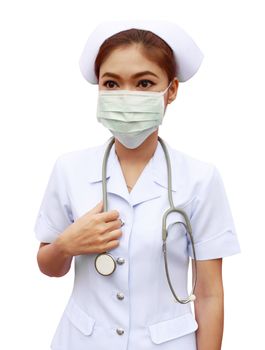 female nurse with stethoscope on white background