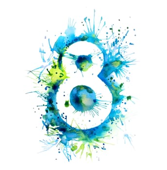 International Women's Day. Number 8 painted in watercolor