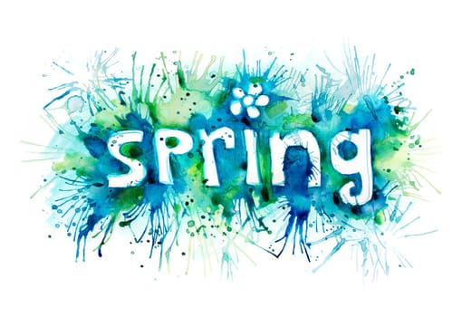 The word spring painted watercolor paint on paper