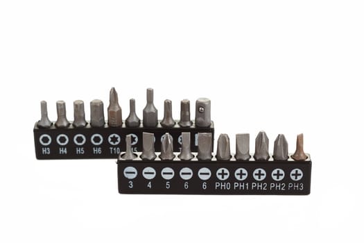 Screwdriver Bit Set on White with Clipping Path shallow focus