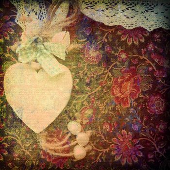 heart card, antique background, canvas texture